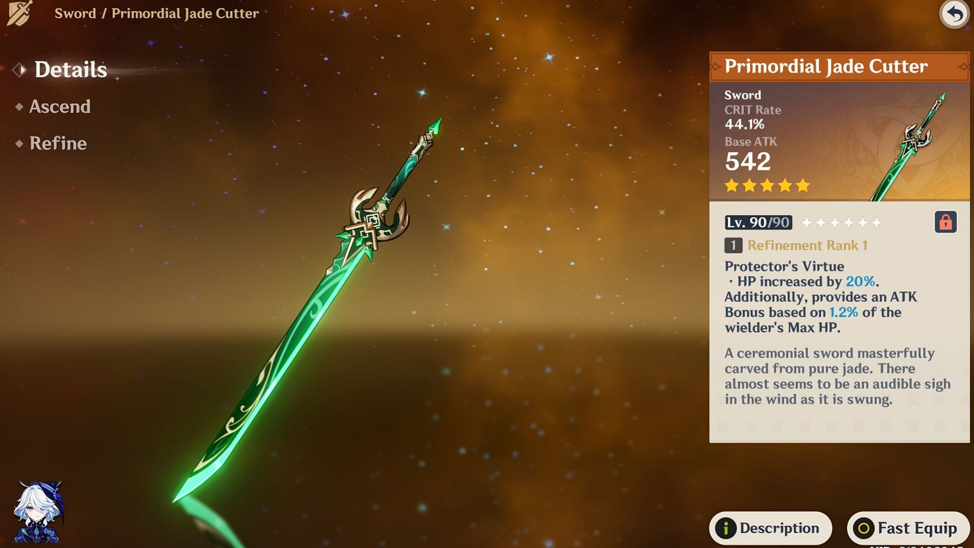 5-star sword Primordial Jade Cutter (Image via Sportskeeda Gaming/HoYoverse)